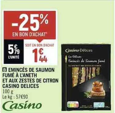 émincés de saumon fumé à l'aneth et aux zestes de citron casino délices