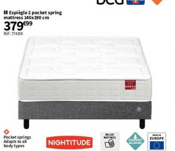 espiègle 2 pocket spring mattress 140x190 cm