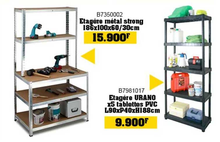 étagère métal strong 186 x 100 x 60/30 cm, étagère urano x 5 tablettes pvc l90 x p40 x h188 cm
