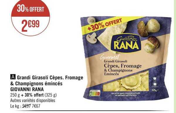 grandi girasoli cèpes fromage & champignons émincés giovanni rana