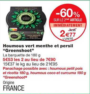Houmous Vert Menthe Et Persil "greenshoot"