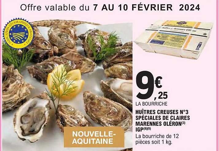 huîtres creuses n°3 spéciales de claires marennes oléron igp
