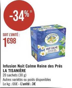 infusion nuit calme reine des prés la tisanière