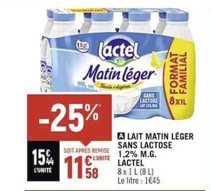 lait matin léger sans lactose 1,2% m.g. lactel
