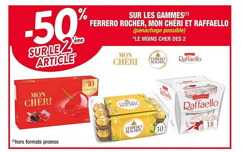 les gammes ferrero rocher, mon chéri et raffaello