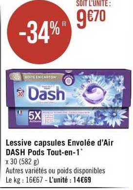 lessive capsules envolée d'air dash pods tout-en-1