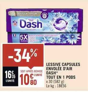 lessive capsules envolée d'air dash tout en 1 pods