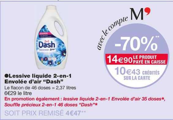 lessive liquide 2-en-1 envolée d'air "dash"