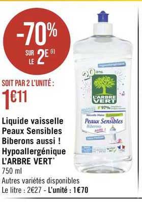 liquide vaisselle peaux sensibles biberons aussi ! hypoallergénique l'arbre vert