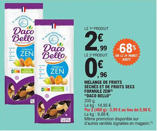 mélange de fruits séchés et de fruits secs formule zen "daco bello"