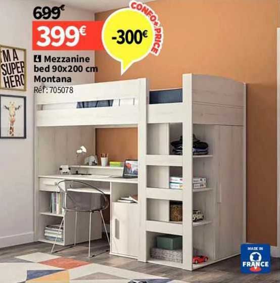 mezzanine  bed 90x200 cm montana