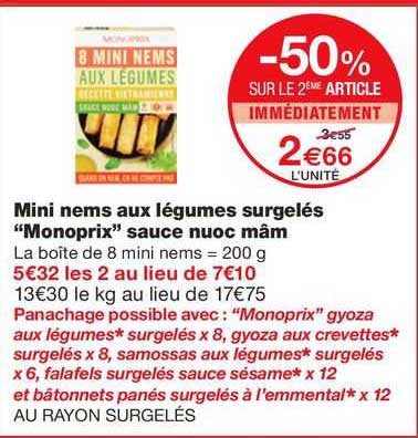 mini nems aux légumes surgelés "monoprix" sauce nuoc mâm