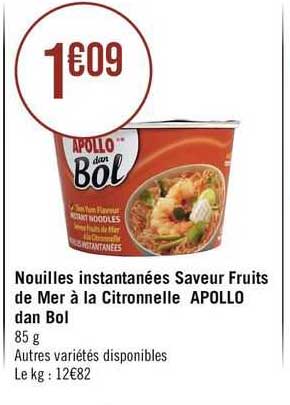 nouilles instantanées saveur fruits de mer à la citronnelle apollo dan bol