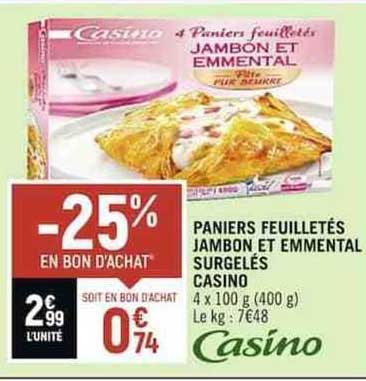 Paniers Feuilletés Jambon Et Emmental Surgelés Casino