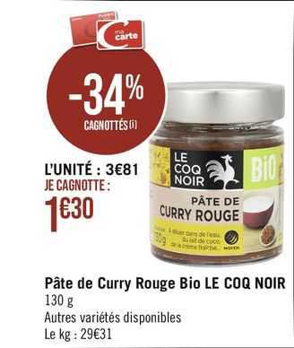 Pâte De Curry Rouge Bio Le Coq Noir