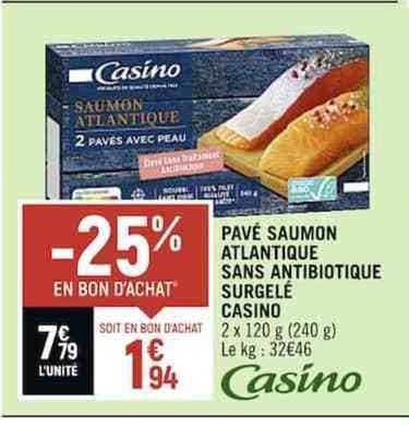 Pavé Saumon Atlantique Sans Antibiotique Surgelé Casino