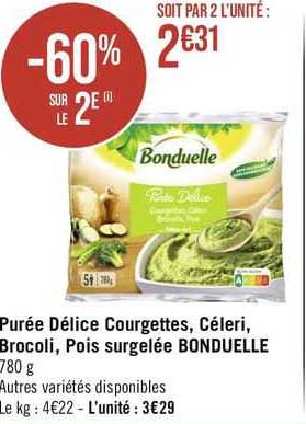 purée délice courgettes, céleri, brocoli, pois surgelée bonduelle