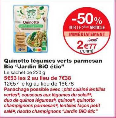 Quinotto Légumes Verts Parmesan Bio "jardin Bio étic"