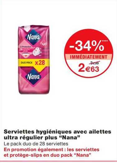serviettes hygiéniques avec ailettes ultra régulier plus "nana"