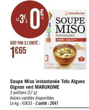 soupe miso intantanée tofu algues oignon vert marukome