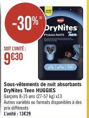 sous-vêtements de nuit absorbants drynites teen huggies