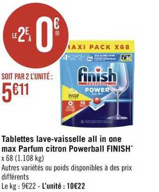 tablettes lave-vaisselle all in one max parfum citron powerball finish