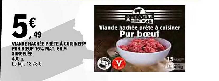 viande hachée prête à cuisiner pur boeuf 15% mat. gr. surgelée