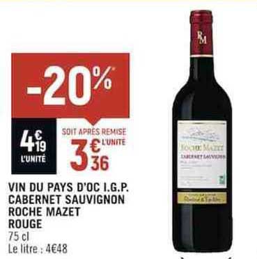 vin du pays d'oc i.g.p. cabernet sauvignon roche mazet rouge