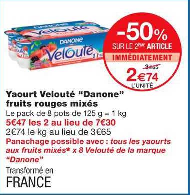 Yaourt Velouté "danone" Fruits Rouges Mixés
