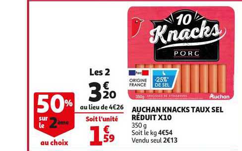 auchan knacks taux sel réduit x10