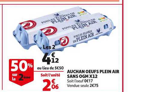auchan oeufs plein air sans ogm x12