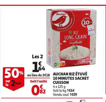 auchan riz étuvé 10 minutes sachet cuisson