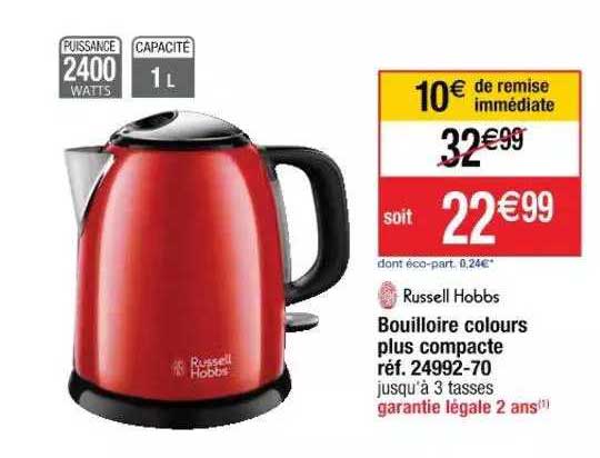 bouilloire colours plus compacte russell hobbs