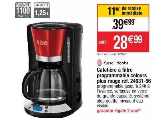 cafetière à filtre programmable colours plus rouge russell hobbs