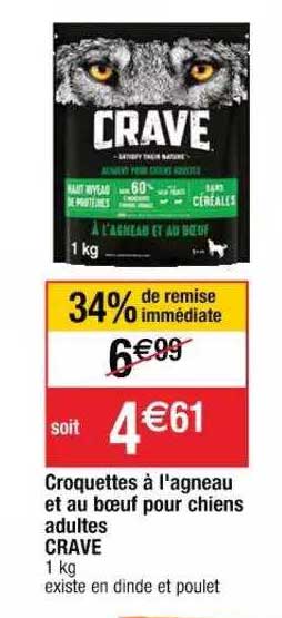 croquettes à l'agneau et au bœuf pour chiens adultes crave