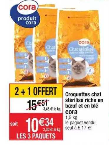 croquettes chat stérilisé riche en bœuf et en blé cora