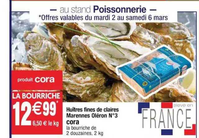 huîtres fines de claires marennes oléron n°3 cora
