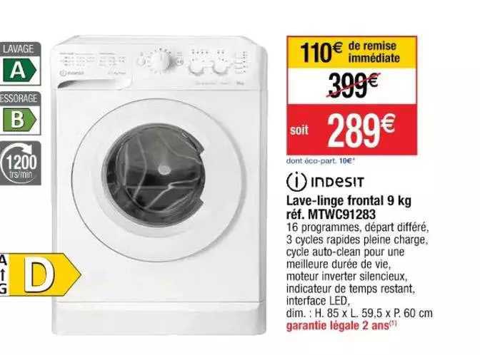 lave-linge frontal 9 kg indesit