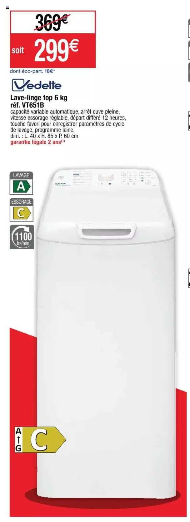 lave-linge top 6 kg vedette