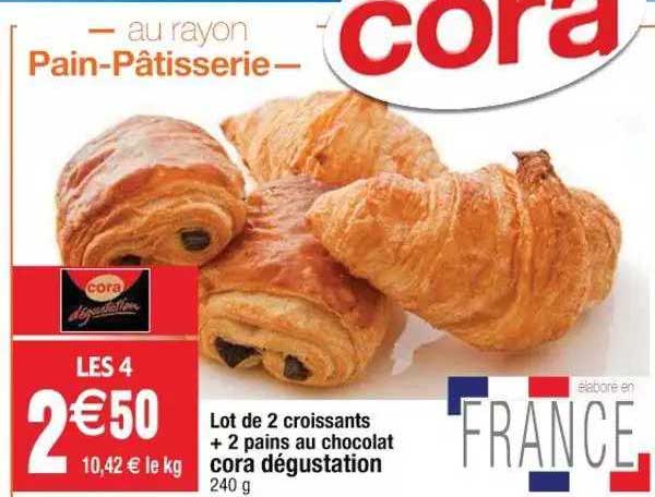 Lot De 2 Croissants + 2 Pains Au Chocolat Cora Dégustation