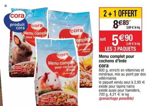 menu complet pour cochons d'inde cora