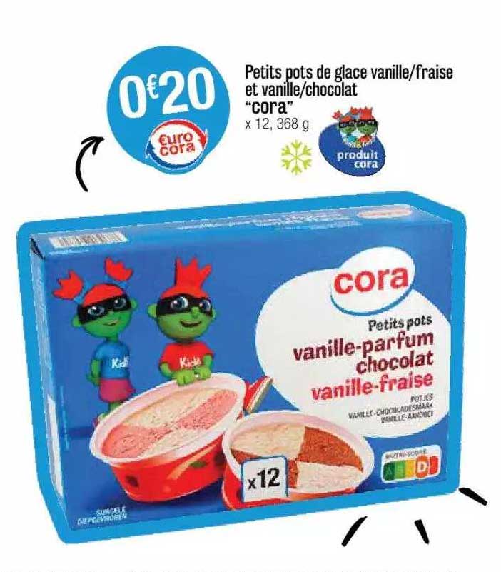 petits pots de glace vanille-fraise et vanille-chocolat "cora"