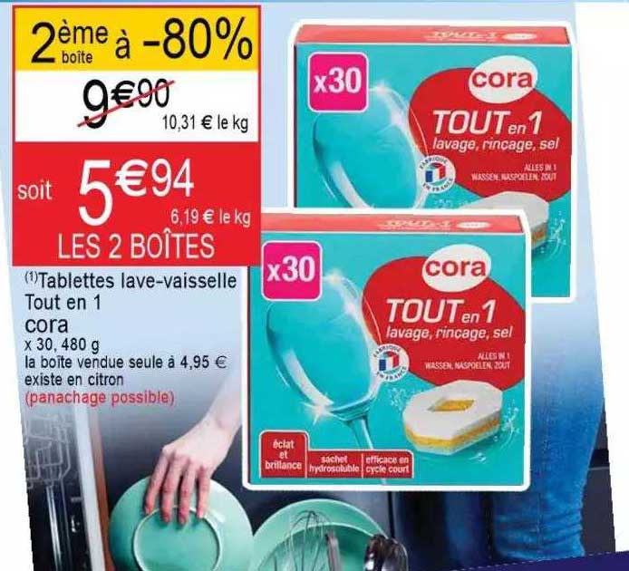 tablettes lave-vaisselle tout en 1 cora