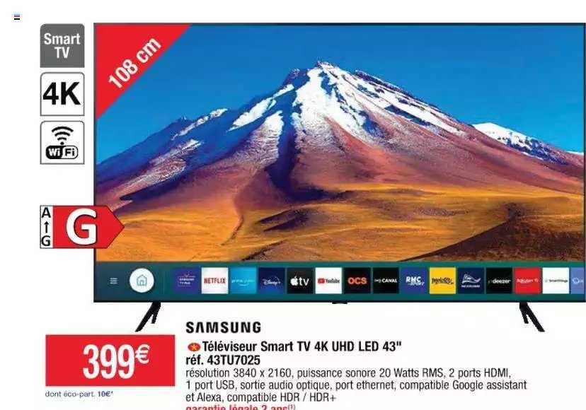 Téléviseur Smart Tv 4k Uhd Led 43" Samsung