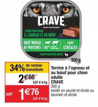 terrine à l'agneau et au bœuf pour chien adulte crave