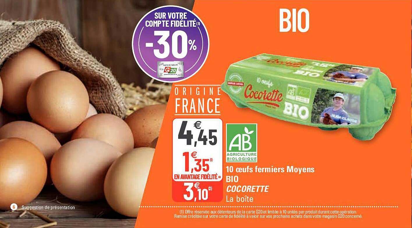 10 oeufs fermiers moyens bio cocorette