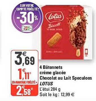 4 Bâtonnets Crème Glacée Chocolat Au Lait Spéculoos Lotus