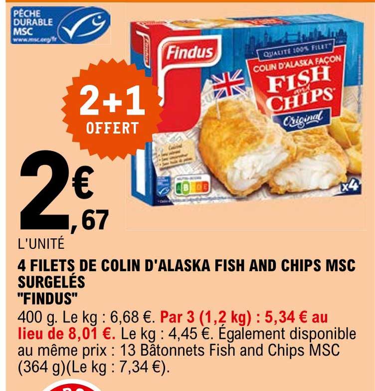 4 filets de colin d'alaska fish and chips msc surgelés "findus"