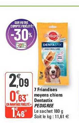 7 friandises moyens chiens dentastix pedigree