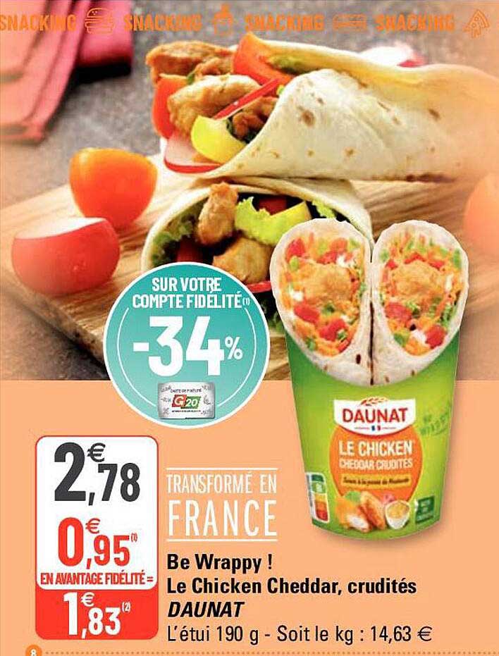 be wrappy ! le chicken cheddar, crudités daunat